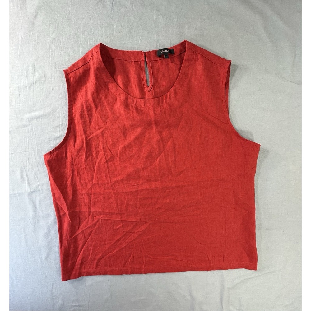 Quince Red Linen Sleeveless Tank Top Women's Large Classic Chic